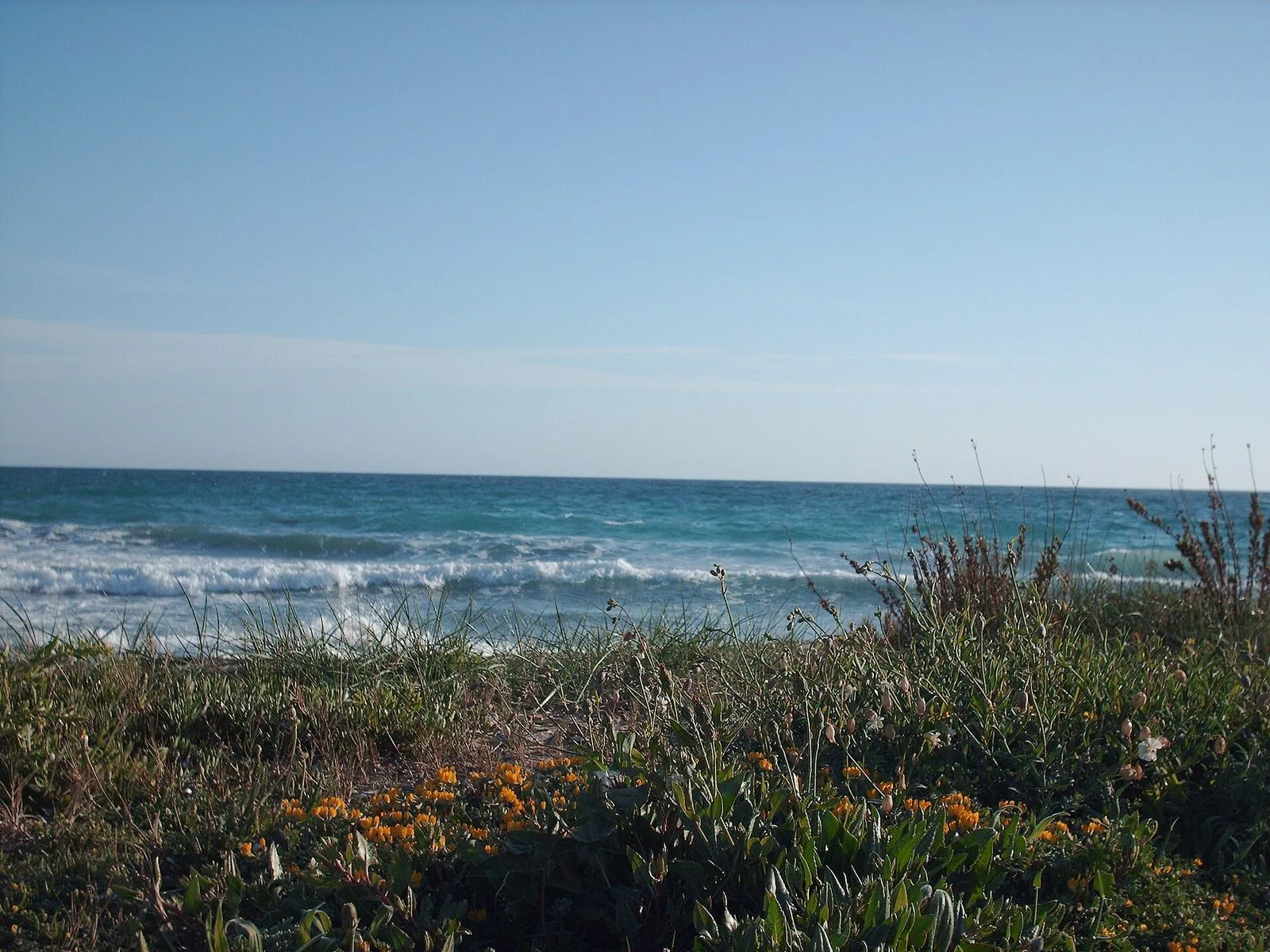 La spiaggia di sabbia bianca di Lido Marini con il mare basso e trasparente sul versante ionico del Salento